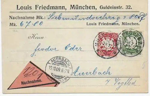 Nachnahme Brief München nach Auerbacht, 1909