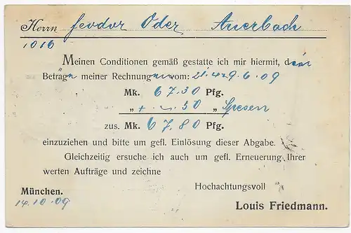 Nachnahme Brief München nach Auerbacht, 1909