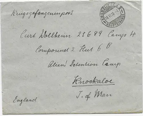 18.6.1918 Kreuzlingen an Alien Detentions Camp Knockaloe, Isle of Man, Zensur