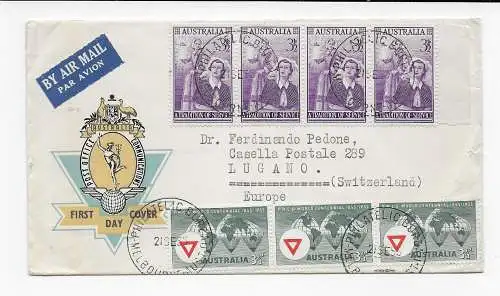 FDC Melbourne, Philatlic Bureau to Lugano/CH, 1955
