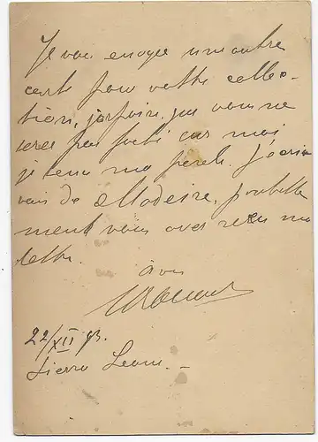 Sierra Leone, Freetown post card 1894 to Belgium/Herstal