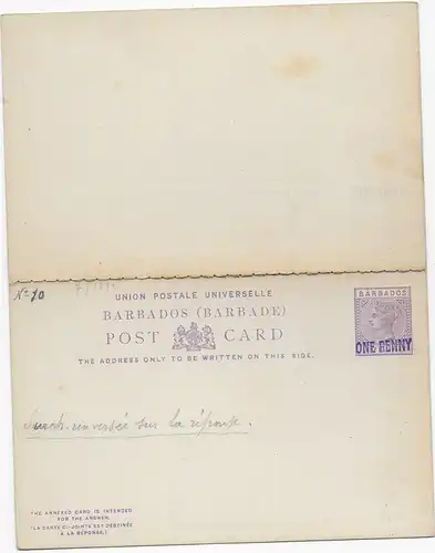 post card with reply card, Barbados