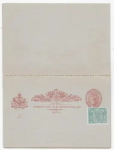 post card Brisbane 1895 to Ulm, reply card
