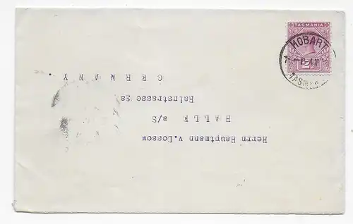 Kaiserlich Deutsches Konsulat in Hobart, Brief nach Halle, 1908