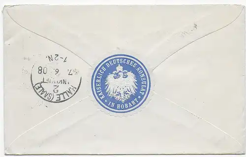 Kaiserlich Deutsches Konsulat in Hobart, Brief nach Halle, 1908