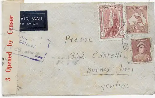 Air mail Melbourne, 1942 to Buenos Aires, Zensor