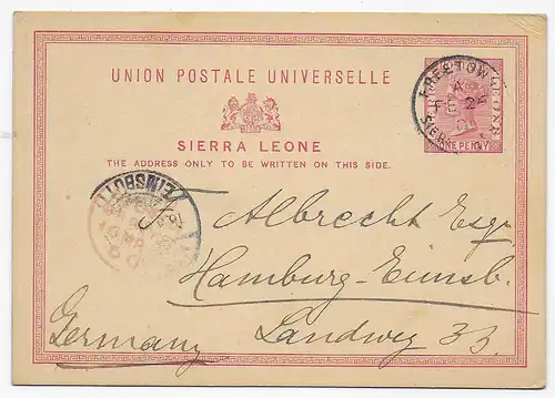 Sierra Leone, Freetown, 1901 nach Hamburg