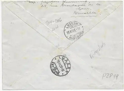 Einschreiben Brüssel 1925 nach Luzern/CH