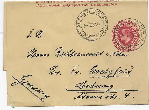 Alfreds Docks - Cape Town, 1912 to Coburg/Germany