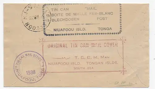 Tin Can mail Niuafoou Island - Tonga 1938