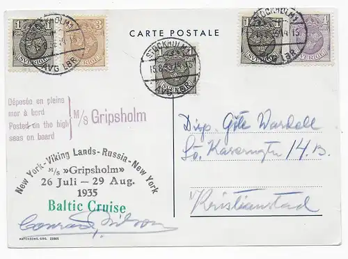 Carte postale Poste maritime M/S Gripsholm, 1935 de Stockholm