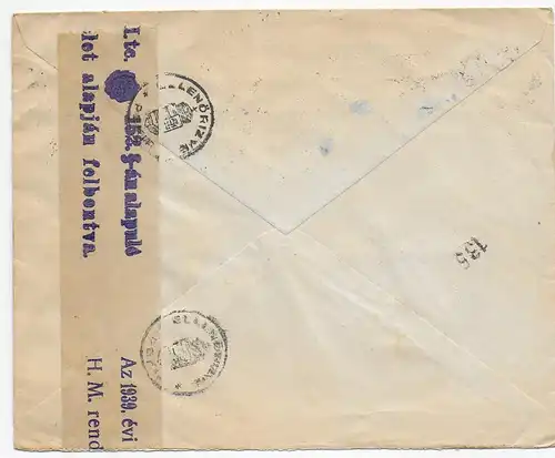 air mail Budapest vers Zurich/CH, censure arrière