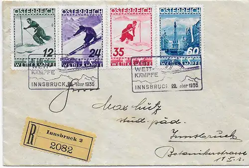 Einschreiben Innsbruck FIS Wettkämpfe 1936, MiNr. 623-626, kein FDC