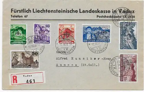 Einschreiben Vaduz 1938 nach Azmoos/St. Gallen, Fürstliche Landeskasse