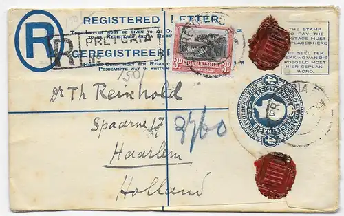 Einschreiben Pretoria 1912 nach Haarlem/NL