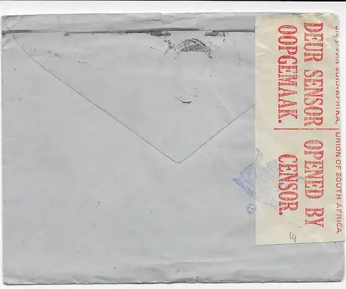 Lettre de Johannesburg, 1942 aux États-Unis - Dorhan AL, Censor