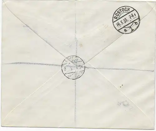 Einschreiben air mail Windhoek nach Rostock, 1935