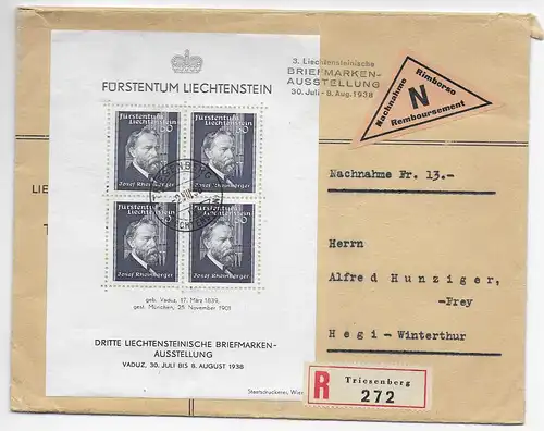 Nachnahme Brief Triesenberg nach Hegi, 1938, Block 3