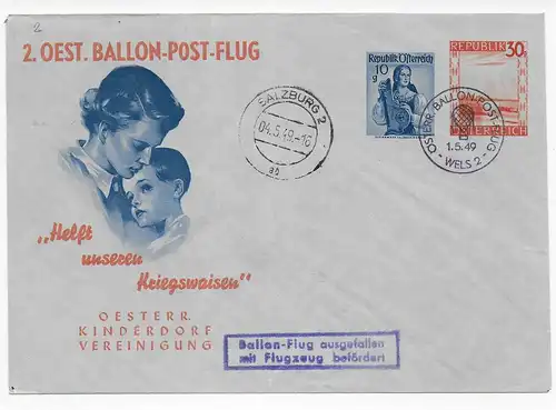 2. Österreichischer Ballon Flug Salzburg 1949 Ausgefallen mit Flugzeug befördert
