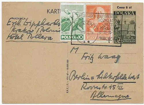 Carte postale Cracovie 1948 vers Berlin
