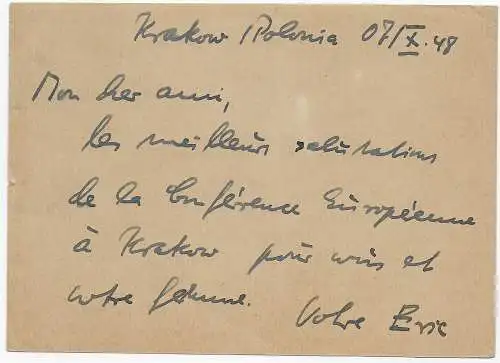 Carte postale Cracovie 1948 vers Berlin
