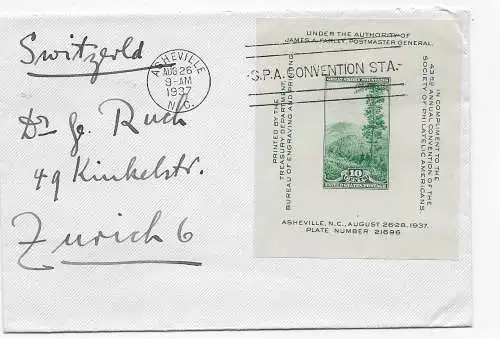 USA Ashevill N.C. nach Zürich, 1937