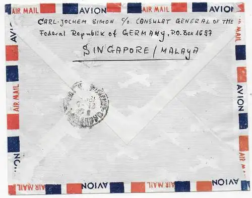 Air Mail Kambodscha 1963 nach Gießen: Motiv Ananas, Vogel