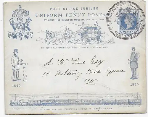 Postkarte zum Post Jubiläum in South Kensington 1890