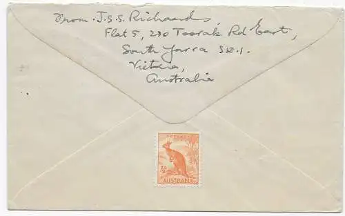 FDC - air Mail Victoria nach Rotterdam, 1949, rückseitig Känguru