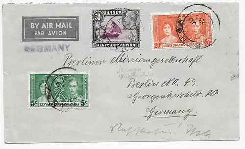 Air mail, private post bag, Tanganyika Territory, Ilembla Mission 1937 to Berlin
