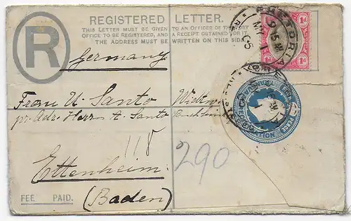 Registered letter 1905 Transvaal nach Ettenheim