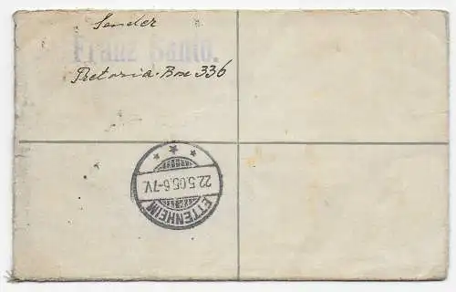 Registered letter 1905 Transvaal nach Ettenheim