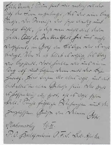 Letter card Bultfontein 1911 to Lentershausen/Ansbach