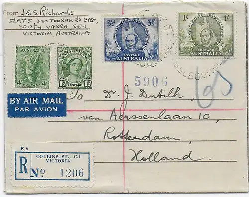 Registered air mail Melbourne to Rotterdam, content: photos