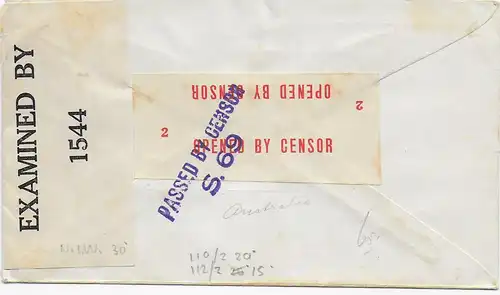 Sydney to Honolulu/Hawaii, 1941, 2x censorship: US and Australia