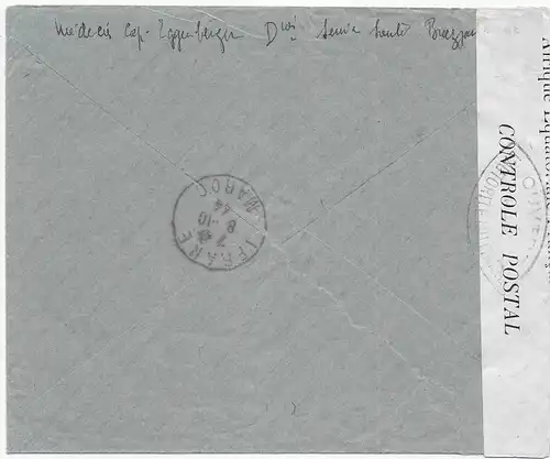 France Libre: Brazzaville Afrique equatoriale francais 1944 to Marocco, censor