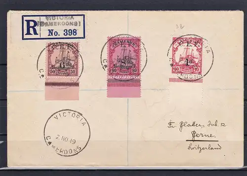 Kamerun: Briefe MiNr. 1-9 und 3b auf 4 Einschreiben Briefen