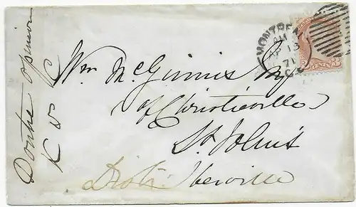 Cover from Montreal, 1871 with #28