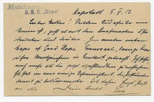 Alfred Docks Cape Town, by SMS Möwe to Coburg/Germany 1912