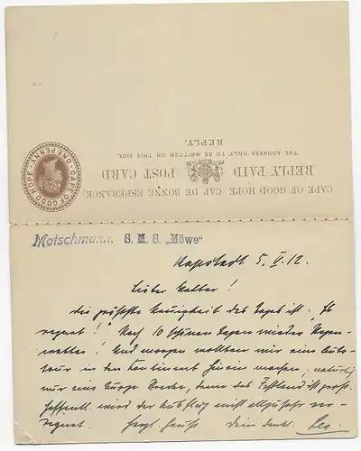 post card with reply card Alfred Docs, Cape Town, 1912 to Coburg/Germany