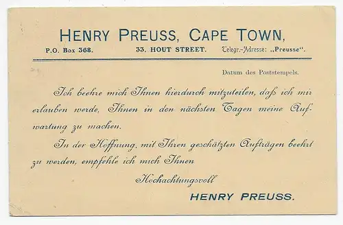 post card mit Werbung, Cape Town, 1912 nach Lüderitzland