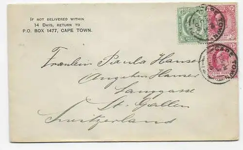 Cover Cape Town 1906 to St. Gallen/Switzerland