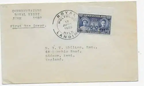 FDC: 1939 Royal Visit, Holyrood to Sidcup, Kent, England