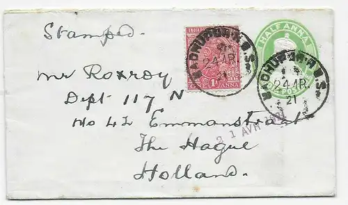 Cover 1921 to Den Haag, Netherlands