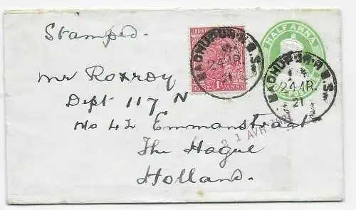 Cover 1921 to Den Haag, Netherlands