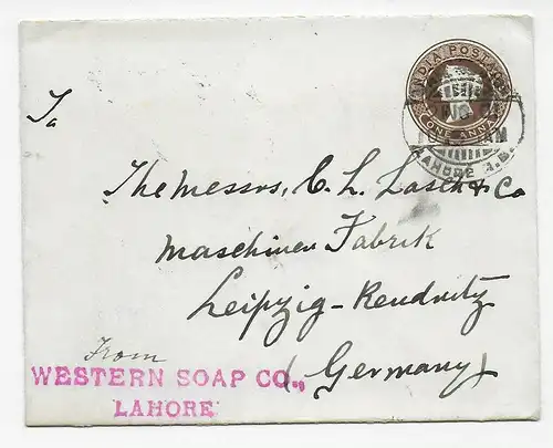 Cover Lahore, 1901 to Germany- Leipzig
