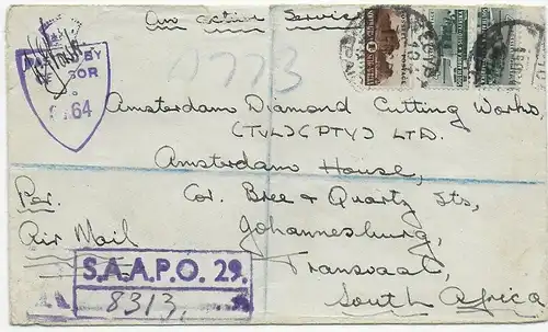 Registered Egypt to Johannesburg, Army letter, censor 1941