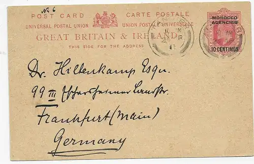 post card Tanger to Frankfurt/M, 1911