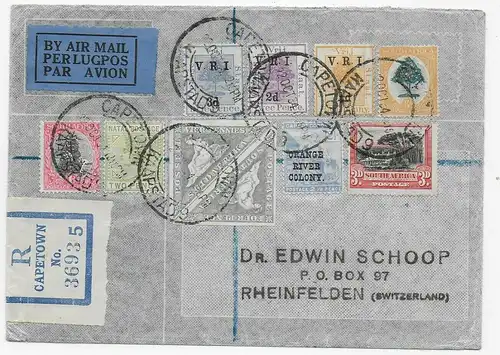 air Mail registered Capetown to Rheinfelden, 1934