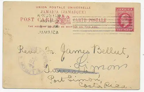 post card Jamaica to Costa Rica, 1912